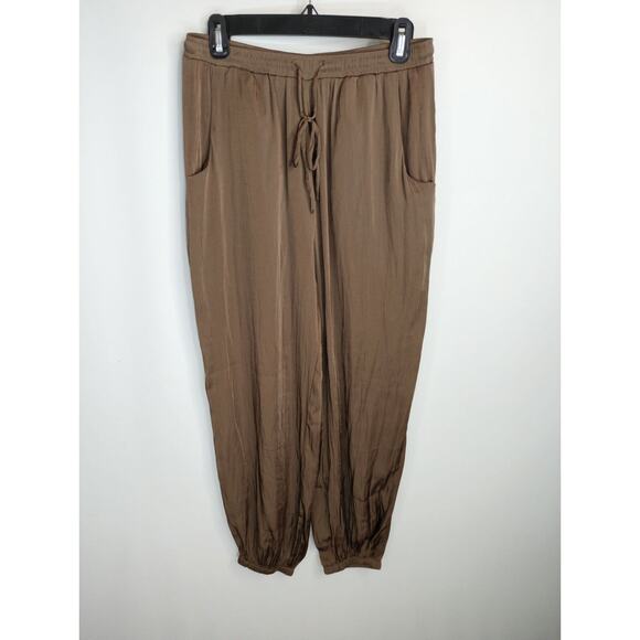 Zara Women's Greenish brown Jogger Pants Large High Waist Minimalist Casual NWOT - Picture 1 of 9
